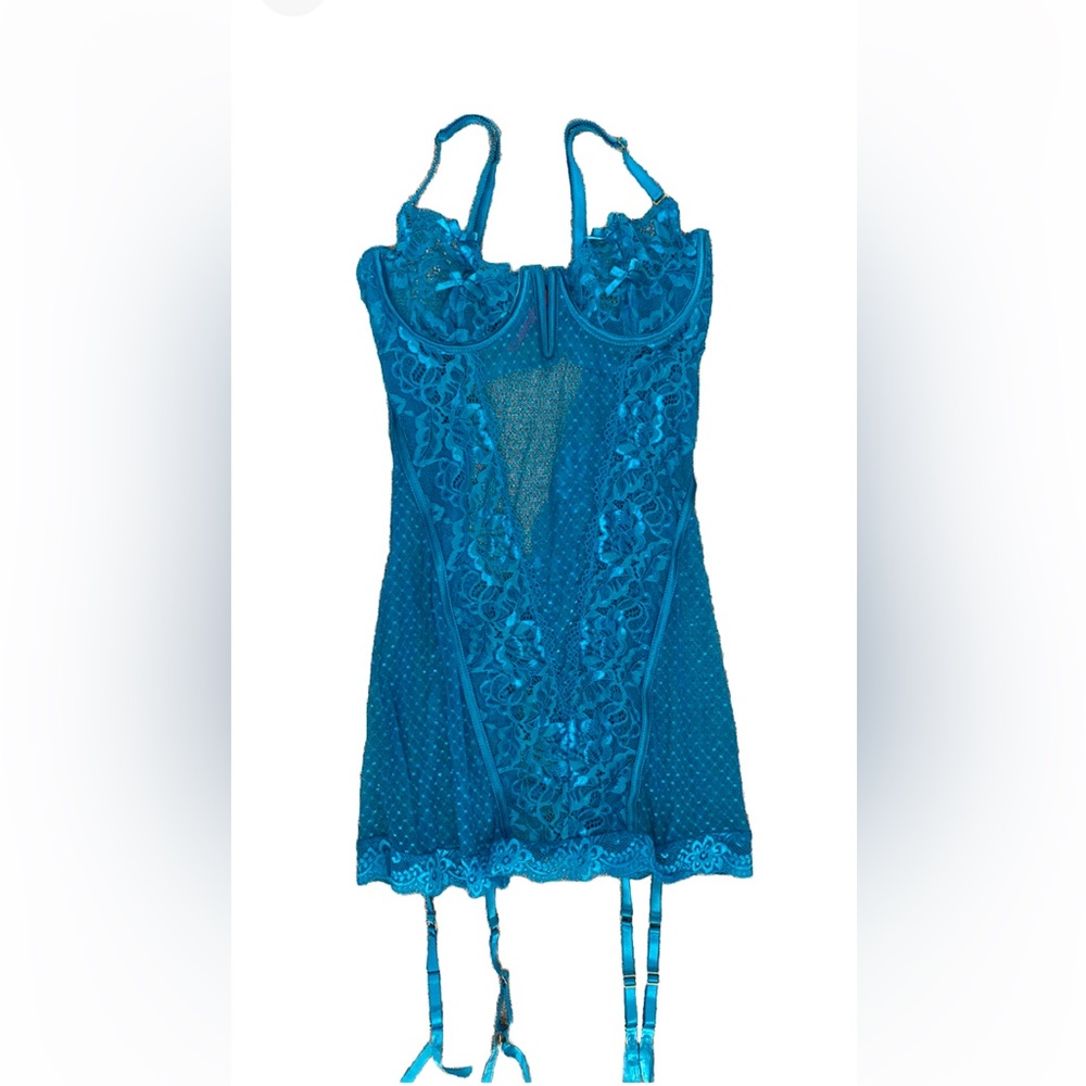 Teal blue lace chemise lingerie